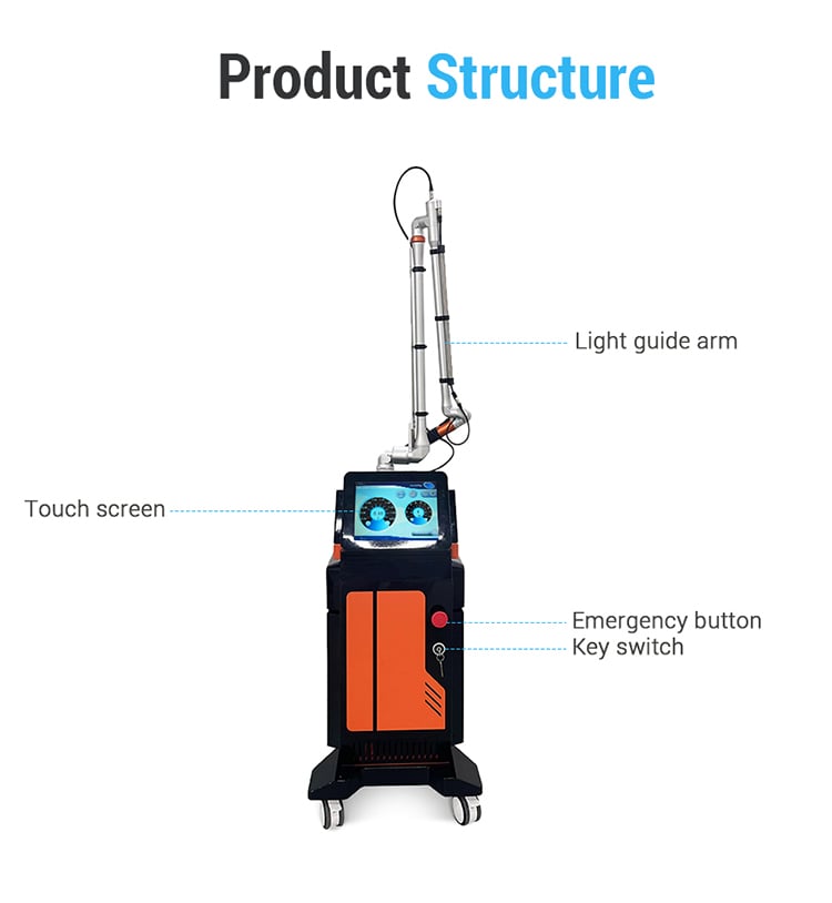 GN640 Q-switched Nd:YAG tattoo removal machine product structure with light guide arm and touchscreen