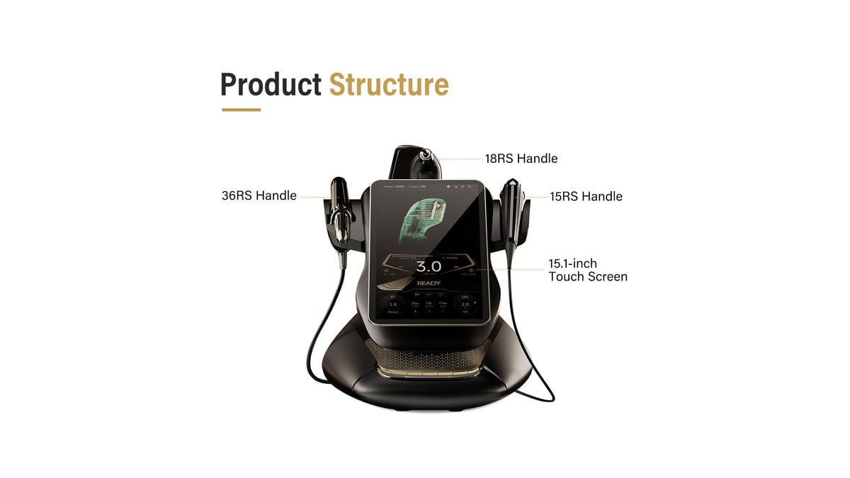 Product structure of the 3 in 1 HIFU machine with three handles